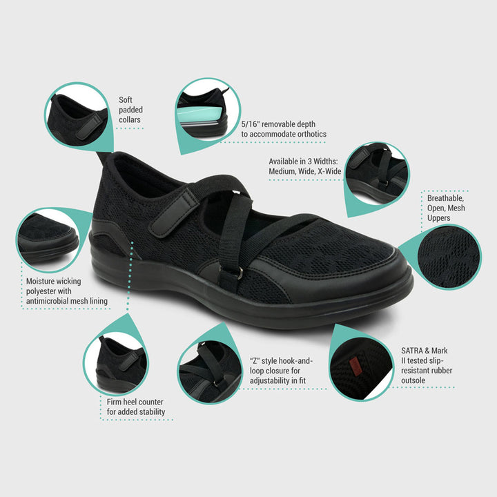 Women's Orthopedic Mesh Mary Jane Casual Shoe - Black