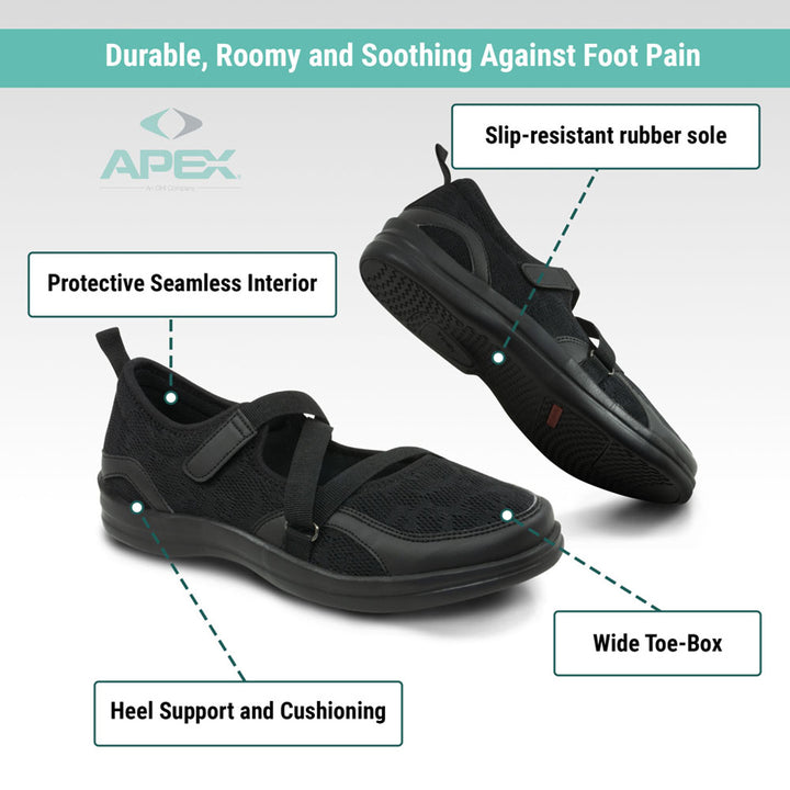 Women's Orthopedic Mesh Mary Jane Casual Shoe - Black