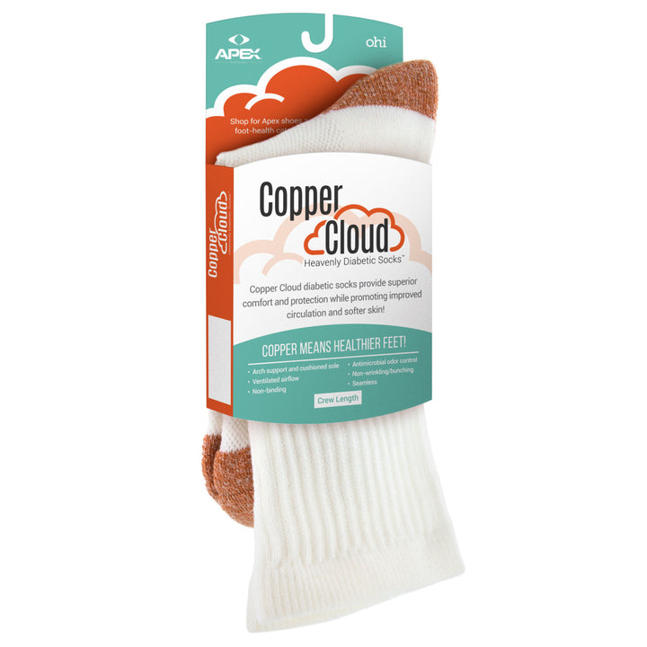 Non-Binding Copper Cloud Diabetic Socks - Crew Length Unisex  White (3 pk)